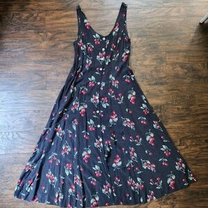 Vintage Cherry Polka Dot Button Front Maxi Dress